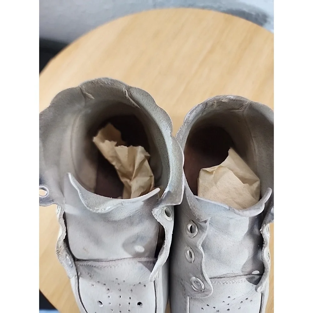 Vintage Antique‎ Baby-Infant-Newborn Classic White Lace-Up Shoes Genuine Leather